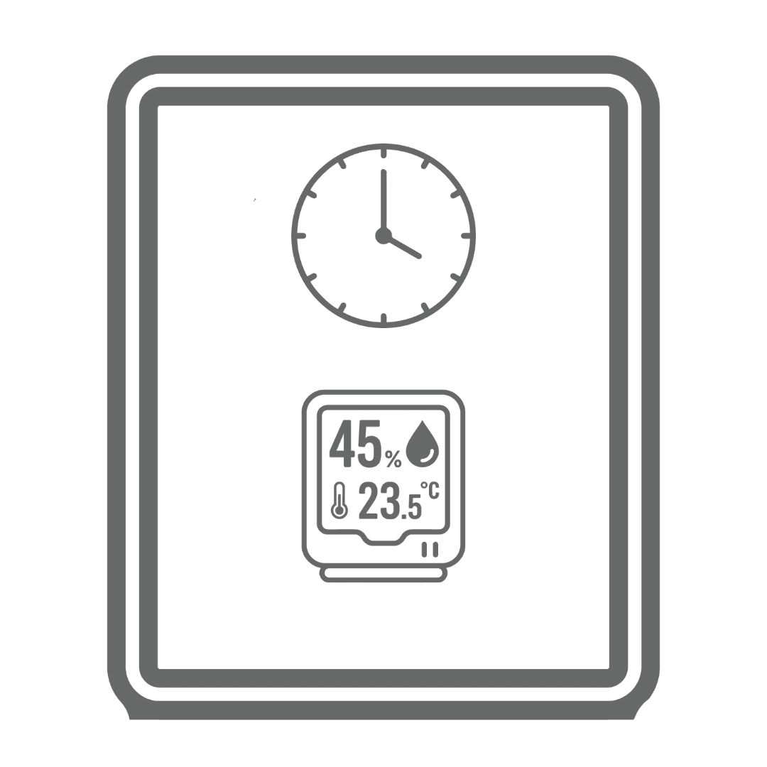 CHRONOEDGE time and temperature display technology icon — built-in digital clock and environment display by HILO