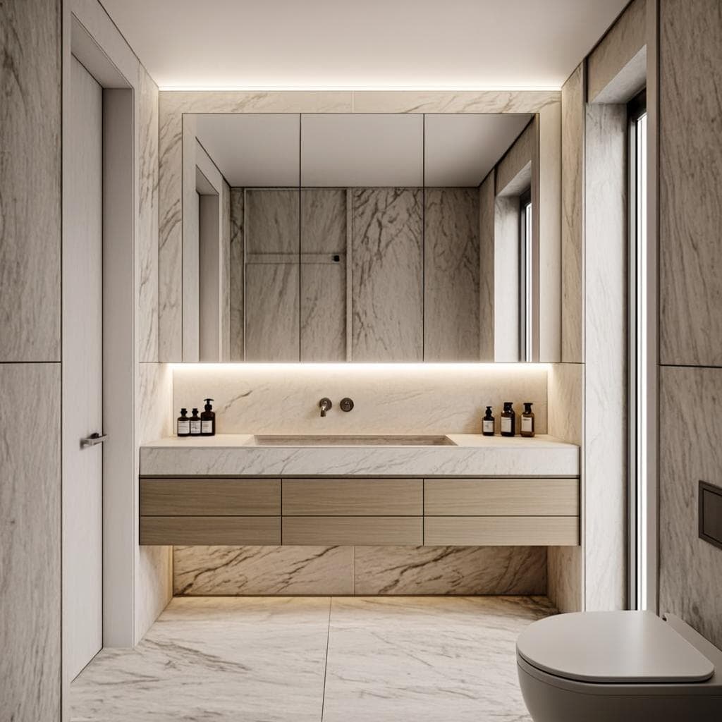 LED mirror in modern condo bathroom